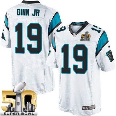 Nike Panthers #19 Ted Ginn Jr White Super Bowl 50 Youth Stitched NFL Elite Jersey