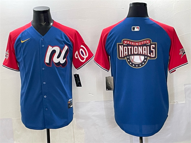 Men's National League Washington Nationals Team Big Logo Blue Red Alternate 2025 All-Star Edition Limited Stitched Baseball Jersey Men's National League Washington Nationals Team Big Logo Blue Red Alternate 2025 All-Star Edition Limited Stitched Baseball Jersey