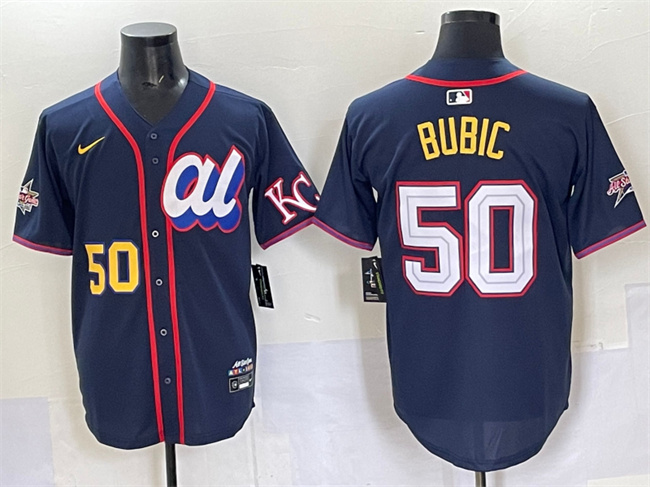 Men's American League #50 Kristofer Bubic Navy 2025 All-Star Edition Limited Stitched Baseball Jersey Men's American League #50 Kristofer Bubic Navy 2025 All-Star Edition Limited Stitched Baseball Jersey