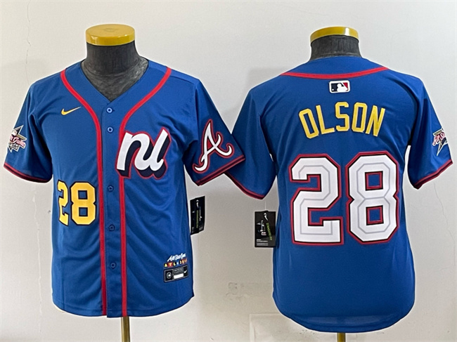Youth National League #28 Matt Olson Blue 2025 All-Star Edition Limited Stitched Baseball Jersey Youth National League #28 Matt Olson Blue 2025 All-Star Edition Limited Stitched Baseball Jersey