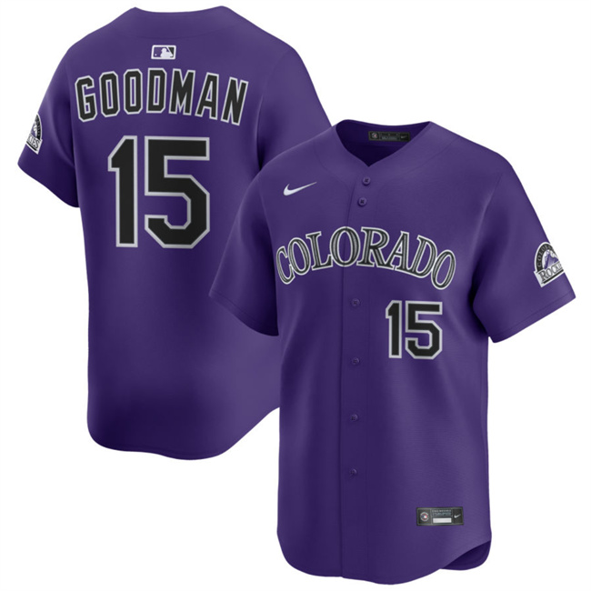 Men's Colorado Rockies #15 Hunter Goodman Purple Limited Stitched Baseball Jersey Men's Colorado Rockies #15 Hunter Goodman Purple Limited Stitched Baseball Jersey