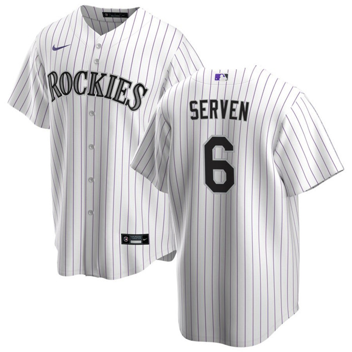 Men's Colorado Rockies #6 Brian Serven White Stitched Baseball Jersey Men's Colorado Rockies #6 Brian Serven White Stitched Baseball Jersey