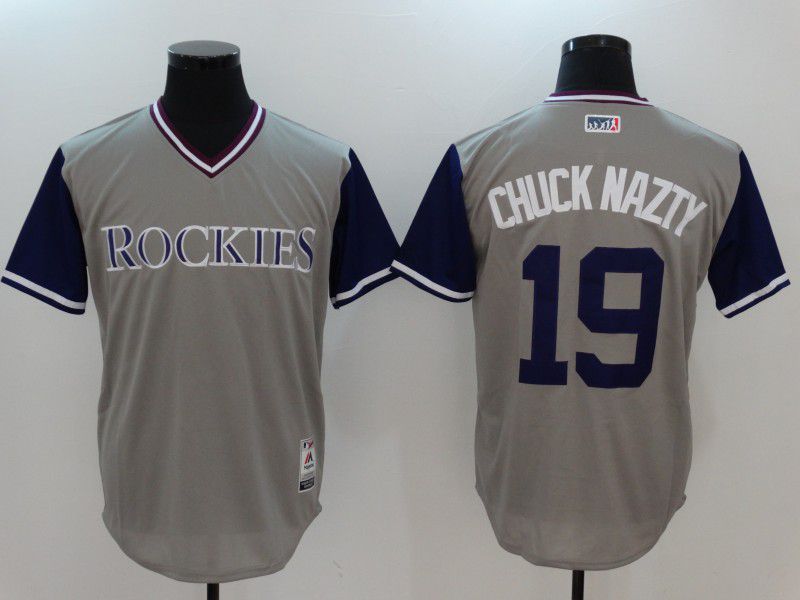 Men Colorado Rockies 19 Chuck nazty Gray Game Legend Edition MLB Jersey Men Colorado Rockies 19 Chuck nazty Gray Game Legend Edition MLB Jersey