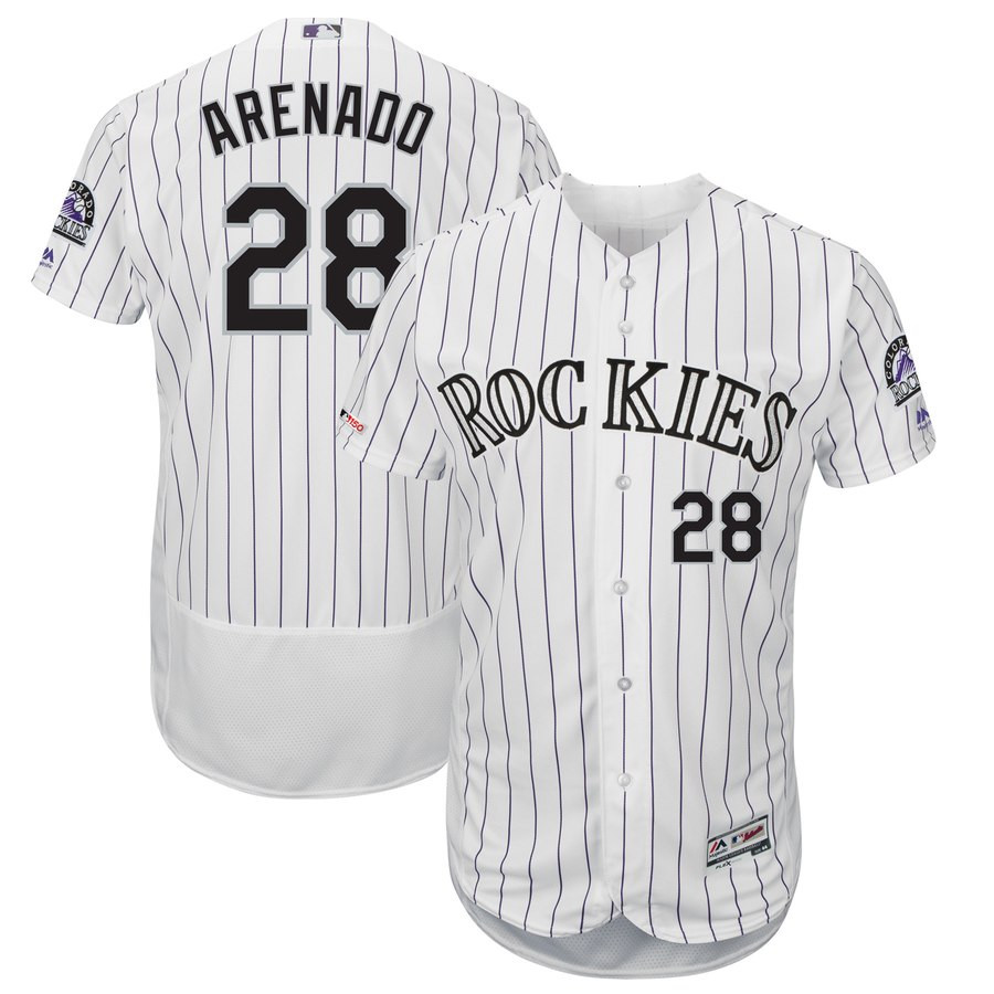 Rockies 28 Nolan Arenado White 150th Patch Flexnase Jersey Rockies 28 Nolan Arenado White 150th Patch Flexnase Jersey