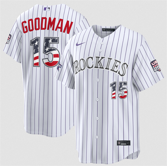 Men's Colorado Rockies #15 Hunter Goodman White 2026 All-Star Edition Stars & Stripes Stadium Pick-A-Player Stitched Baseball Jersey Men's Colorado Rockies #15 Hunter Goodman White 2026 All-Star Edition Stars & Stripes Stadium Pick-A-Player Stitched Baseball Jersey