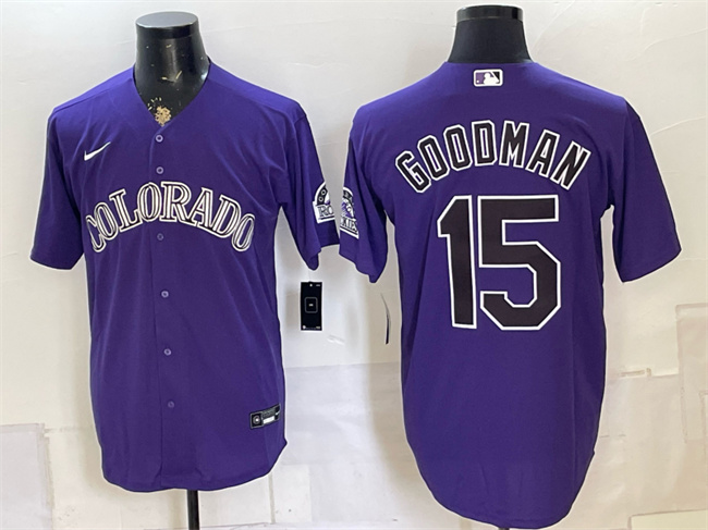 Men's Colorado Rockies #15 Hunter Goodman Purple Stitched Baseball Jersey
