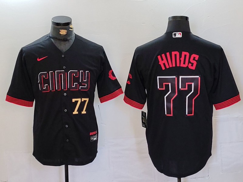 Men's Cincinnati Reds #77 Rece Hinds Black 2023 City Connect Stitched Baseball Jersey Men's Cincinnati Reds #77 Rece Hinds Black 2023 City Connect Stitched Baseball Jersey