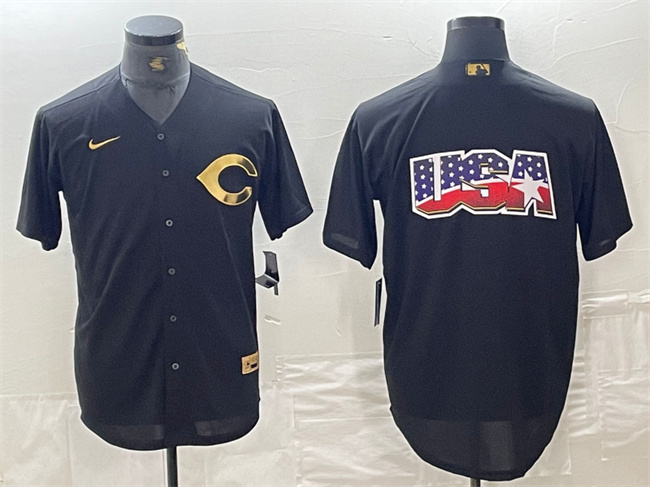 Men's Cincinnati Reds Black Team Big Logo Cool Base Stitched Baseball Jersey Men's Cincinnati Reds Black Team Big Logo Cool Base Stitched Baseball Jersey