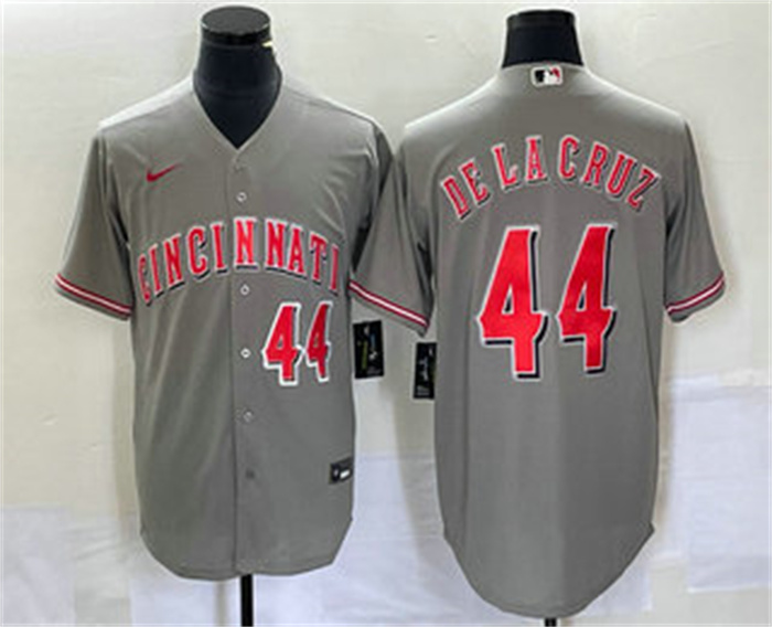 Men's Cincinnati Reds #44 Elly De La Cruz Number Grey Cool Base Stitched Baseball Jersey Men's Cincinnati Reds #44 Elly De La Cruz Number Grey Cool Base Stitched Baseball Jersey