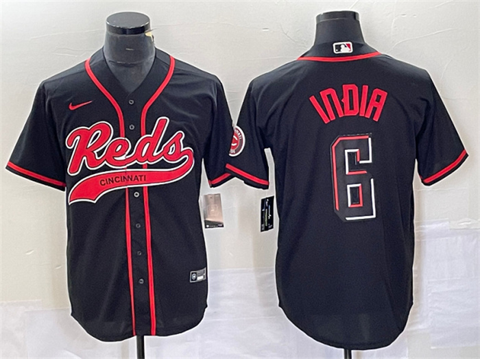 Men's Cincinnati Reds #6 Jonathan India Black Cool Base Stitched Baseball Jersey Men's Cincinnati Reds #6 Jonathan India Black Cool Base Stitched Baseball Jersey