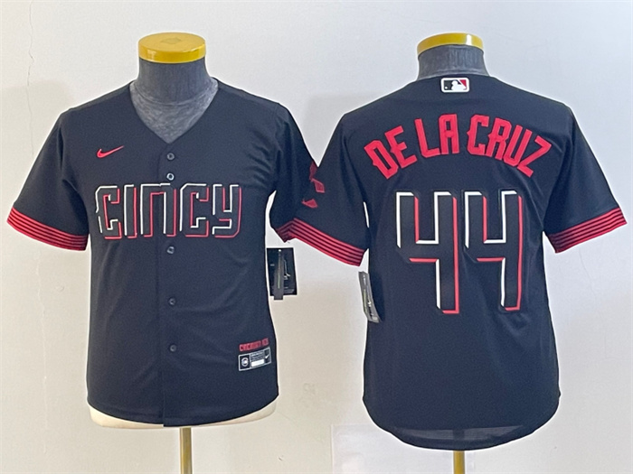 Women's Cincinnati Reds #44 Elly De La Cruz Black 2023 City Connect Stitched Baseball Jersey(Run Small) Women's Cincinnati Reds #44 Elly De La Cruz Black 2023 City Connect Stitched Baseball Jersey(Run Small)