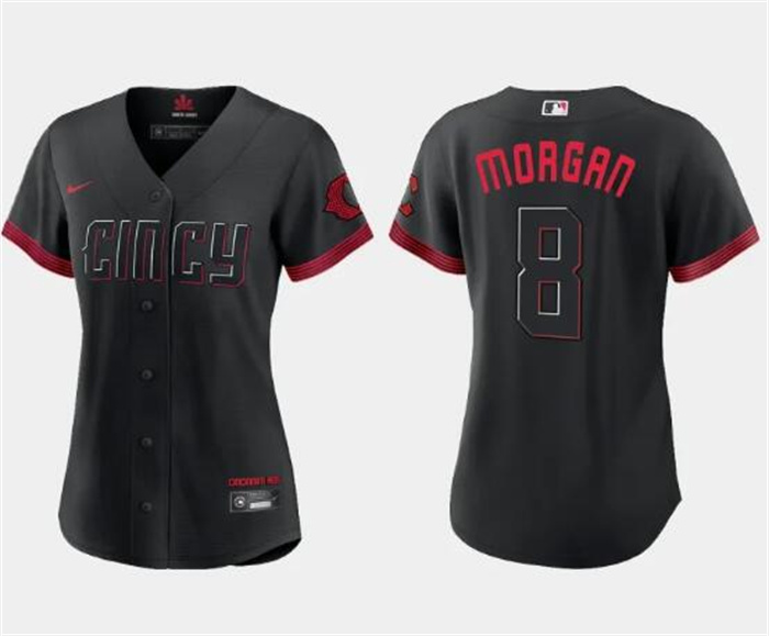 Women's Cincinnati Reds #8 Joe Morgan Black 2023 City Connect Stitched Baseball Jersey(Run Small) Women's Cincinnati Reds #8 Joe Morgan Black 2023 City Connect Stitched Baseball Jersey(Run Small)