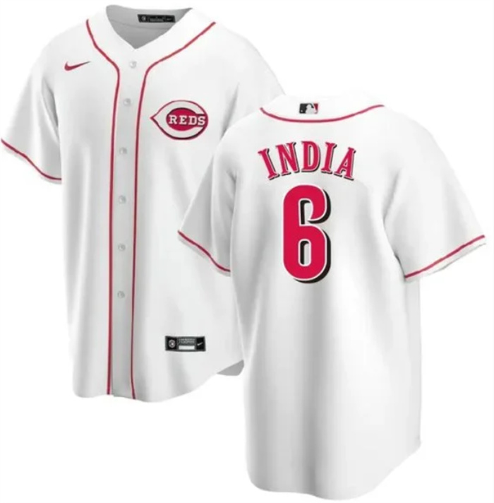 Men's Cincinnati Reds #6 Jonathan India White Cool Base Stitched Baseball Jersey Men's Cincinnati Reds #6 Jonathan India White Cool Base Stitched Baseball Jersey