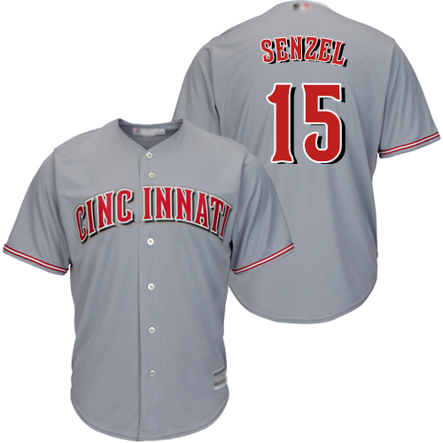 Reds #15 Nick Senzel Grey New Cool Base Stitched Baseball Jersey Reds #15 Nick Senzel Grey New Cool Base Stitched Baseball Jersey