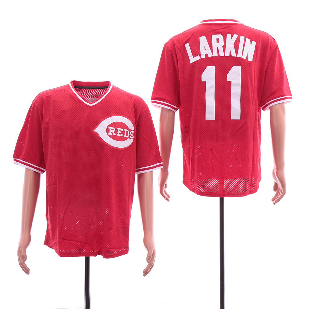 Reds 11 Barry Larkin Red Throwback BP Mesh Jersey Reds 11 Barry Larkin Red Throwback BP Mesh Jersey