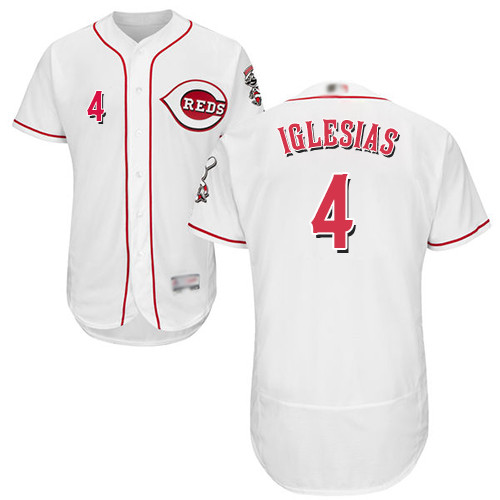 Reds #4 Jose Iglesias White Flexbase Authentic Collection Stitched Baseball Jersey Reds #4 Jose Iglesias White Flexbase Authentic Collection Stitched Baseball Jersey