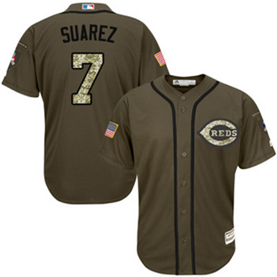 Reds #7 Eugenio Suarez Green Salute to Service Stitched Baseball Jersey Reds #7 Eugenio Suarez Green Salute to Service Stitched Baseball Jersey
