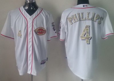 Cincinnati Reds 4 Brandon Phillips White MLB Jerseys Camo Number Cincinnati Reds 4 Brandon Phillips White MLB Jerseys Camo Number