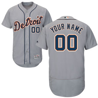 Men's Detroit Tigers Majestic Road Gray Flex Base Authentic Collection Custom Jersey Men's Detroit Tigers Majestic Road Gray Flex Base Authentic Collection Custom Jersey