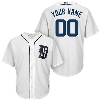 Men's Detroit Tigers Majestic White Cool Base Custom Jersey Men's Detroit Tigers Majestic White Cool Base Custom Jersey