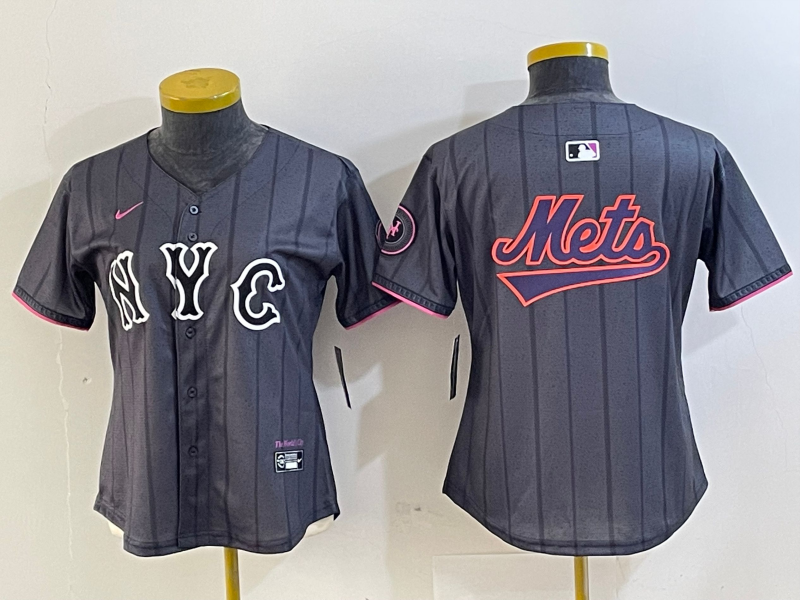 Women's New York Mets Team Big Logo Graphite 2024 City Connect Limited Stitched Baseball Jersey(Run Small) 2 Women's New York Mets Team Big Logo Graphite 2024 City Connect Limited Stitched Baseball Jersey(Run Small) 2