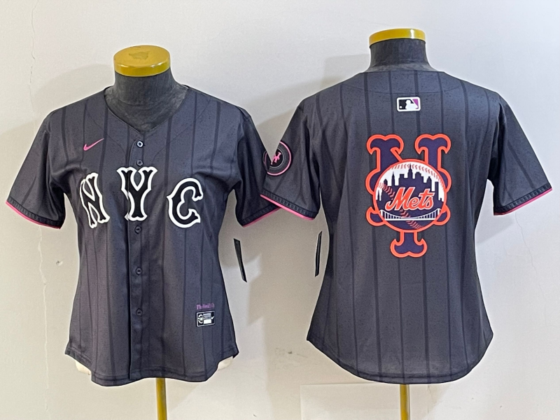 Women's New York Mets Team Big Logo Graphite 2024 City Connect Limited Stitched Baseball Jersey(Run Small)1 Women's New York Mets Team Big Logo Graphite 2024 City Connect Limited Stitched Baseball Jersey(Run Small)1