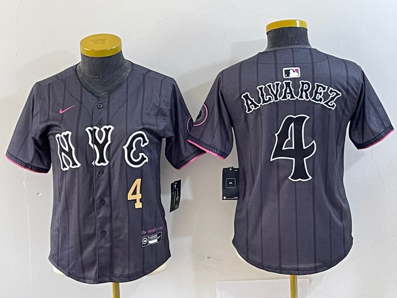 Women's New York Mets #4 Francisco Alvarez Graphite 2024 City Connect Limited Stitched Baseball Jersey 7 Women's New York Mets #4 Francisco Alvarez Graphite 2024 City Connect Limited Stitched Baseball Jersey 7