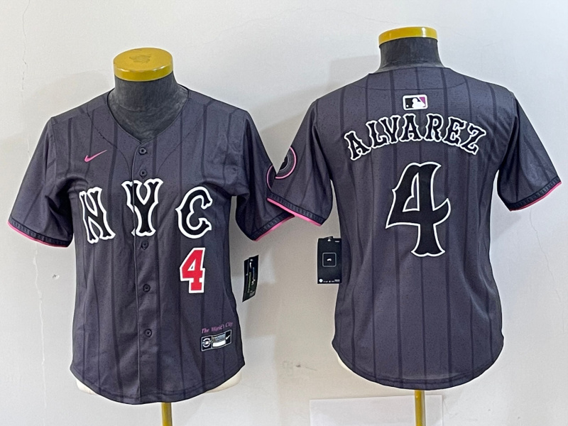 Women's New York Mets #4 Francisco Alvarez Graphite 2024 City Connect Limited Stitched Baseball Jersey 3 Women's New York Mets #4 Francisco Alvarez Graphite 2024 City Connect Limited Stitched Baseball Jersey 3