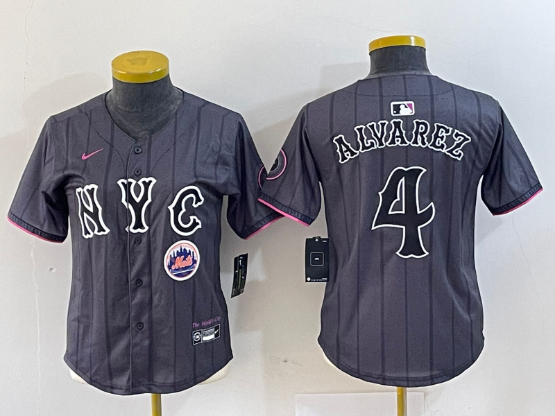 Women's New York Mets #4 Francisco Alvarez Graphite 2024 City Connect Limited Stitched Baseball Jersey Women's New York Mets #4 Francisco Alvarez Graphite 2024 City Connect Limited Stitched Baseball Jersey