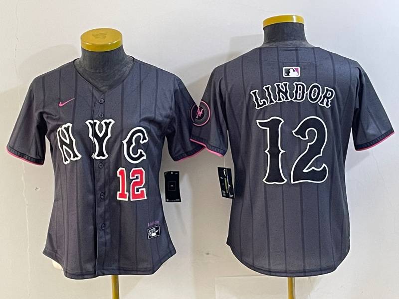 Women New York Mets #12 Francisco Lindor Graphite 2024 City Connect Limited Stitched Baseball Jersey 4 Women New York Mets #12 Francisco Lindor Graphite 2024 City Connect Limited Stitched Baseball Jersey 4