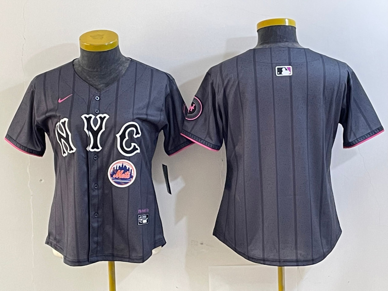Women's New York Mets Team Big Logo Graphite 2024 City Connect Limited Stitched Baseball Jersey 11 Women's New York Mets Team Big Logo Graphite 2024 City Connect Limited Stitched Baseball Jersey 11