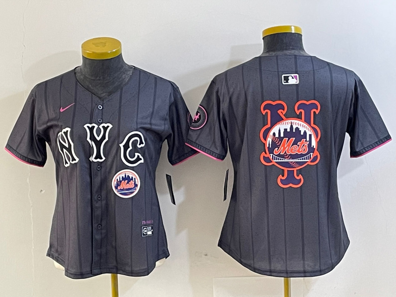 Women's New York Mets Team Big Logo Graphite 2024 City Connect Limited Stitched Baseball Jersey 5 Women's New York Mets Team Big Logo Graphite 2024 City Connect Limited Stitched Baseball Jersey 5