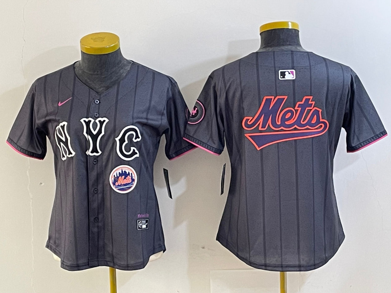 Women's New York Mets Team Big Logo Graphite 2024 City Connect Limited Stitched Baseball Jersey Women's New York Mets Team Big Logo Graphite 2024 City Connect Limited Stitched Baseball Jersey