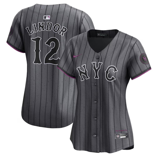 Women's New York Mets #12 Francisco Lindor Graphite 2024 City Connect Limited Stitched Baseball Jersey(Run Small) Women's New York Mets #12 Francisco Lindor Graphite 2024 City Connect Limited Stitched Baseball Jersey(Run Small)