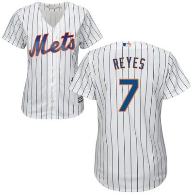 Mets #7 Jose Reyes White(Blue Strip) Home Women's Stitched MLB Jersey Mets #7 Jose Reyes White(Blue Strip) Home Women's Stitched MLB Jersey