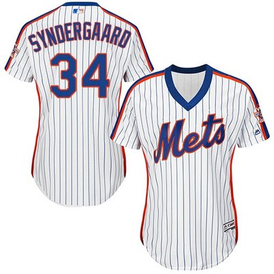 Mets #34 Noah Syndergaard White(Blue Strip) Alternate Women's Stitched MLB Jersey Mets #34 Noah Syndergaard White(Blue Strip) Alternate Women's Stitched MLB Jersey