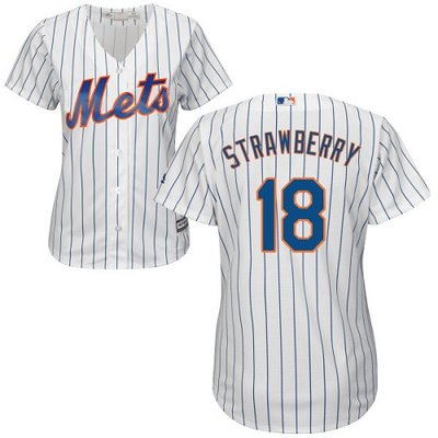 Mets #18 Darryl Strawberry White(Blue Strip) Home Women's Stitched MLB Jersey Mets #18 Darryl Strawberry White(Blue Strip) Home Women's Stitched MLB Jersey