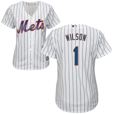 Mets #1 Mookie Wilson White(Blue Strip) Home Women's Stitched MLB Jersey Mets #1 Mookie Wilson White(Blue Strip) Home Women's Stitched MLB Jersey