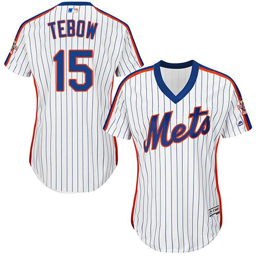 Mets #15 Tim Tebow White(Blue Strip) Alternate Women's Stitched MLB Jersey Mets #15 Tim Tebow White(Blue Strip) Alternate Women's Stitched MLB Jersey