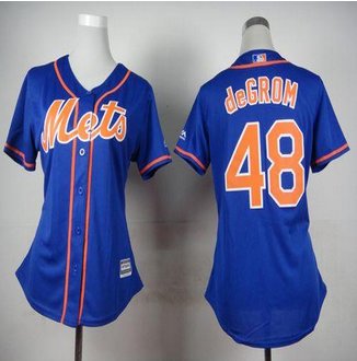 Women New York Mets #48 Jacob deGrom Blue Alternate Stitched Baseball Jersey Women New York Mets #48 Jacob deGrom Blue Alternate Stitched Baseball Jersey