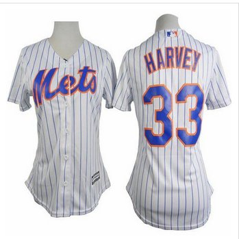 Women Mets #33 Matt Harvey White(Blue Strip) Home Stitched Baseball Jersey Women Mets #33 Matt Harvey White(Blue Strip) Home Stitched Baseball Jersey