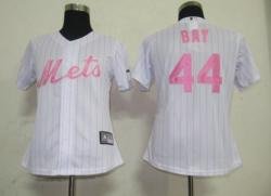 MLB New York Mets 44# BAY White Women Jerseys Pink strip