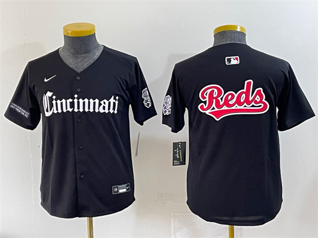 Youth Cincinnati Reds Team Big Logo Black 'Gothic Queen City Edition' Vapor Premier Limited Stitched Baseball Jersey Youth Cincinnati Reds Team Big Logo Black 'Gothic Queen City Edition' Vapor Premier Limited Stitched Baseball Jersey