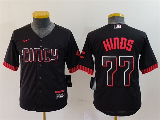 Youth Cincinnati Reds #77 Rece Hinds Black 2023 City Connect Stitched Baseball Jersey Youth Cincinnati Reds #77 Rece Hinds Black 2023 City Connect Stitched Baseball Jersey