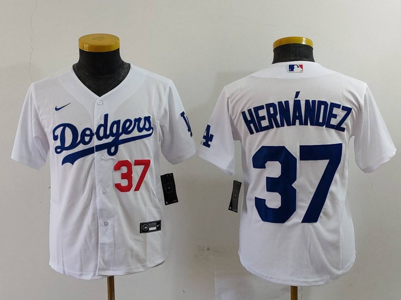Youth Los Angeles Dodgers #37 Teoscar Hernández White Stitched Baseball Jersey 3 Youth Los Angeles Dodgers #37 Teoscar Hernández White Stitched Baseball Jersey 3