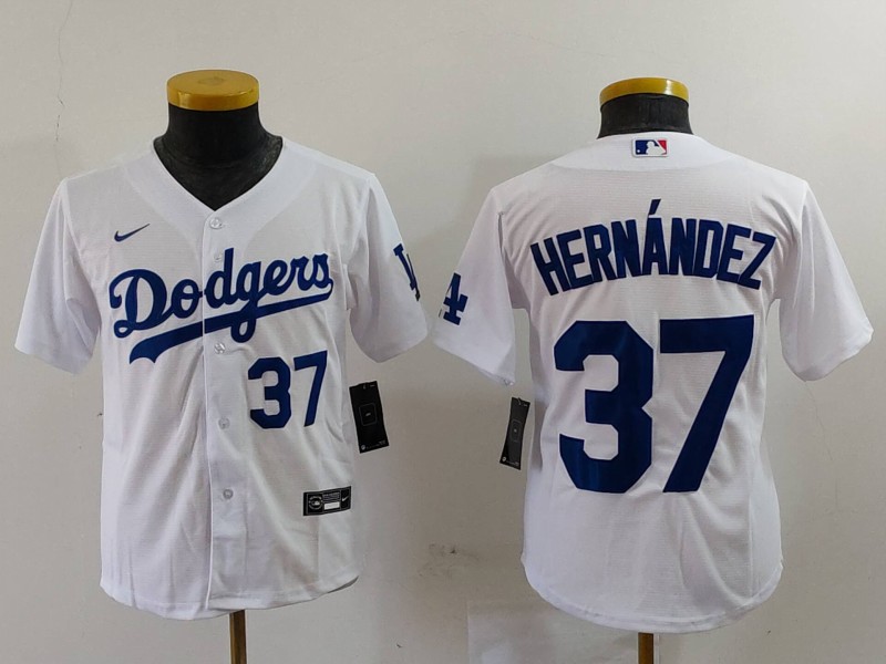 Youth Los Angeles Dodgers #37 Teoscar Hernández White Stitched Baseball Jersey 2 Youth Los Angeles Dodgers #37 Teoscar Hernández White Stitched Baseball Jersey 2