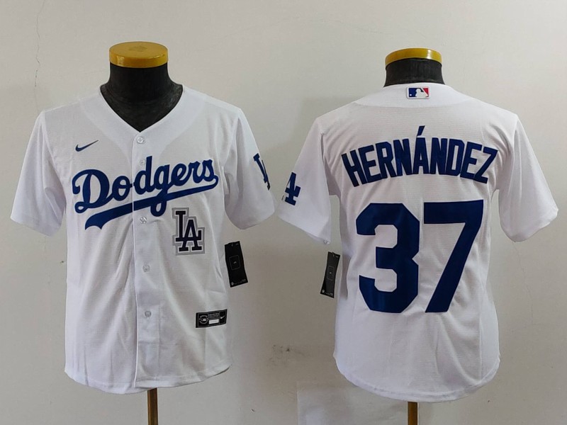 Youth Los Angeles Dodgers #37 Teoscar Hernández White Stitched Baseball Jersey 1 Youth Los Angeles Dodgers #37 Teoscar Hernández White Stitched Baseball Jersey 1