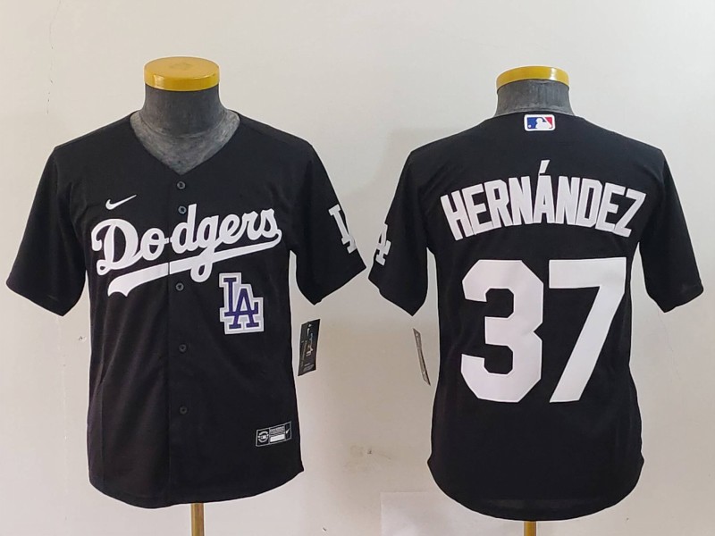 Youth Los Angeles Dodgers #37 Teoscar Hernández Black Stitched Baseball Jersey 5 Youth Los Angeles Dodgers #37 Teoscar Hernández Black Stitched Baseball Jersey 5