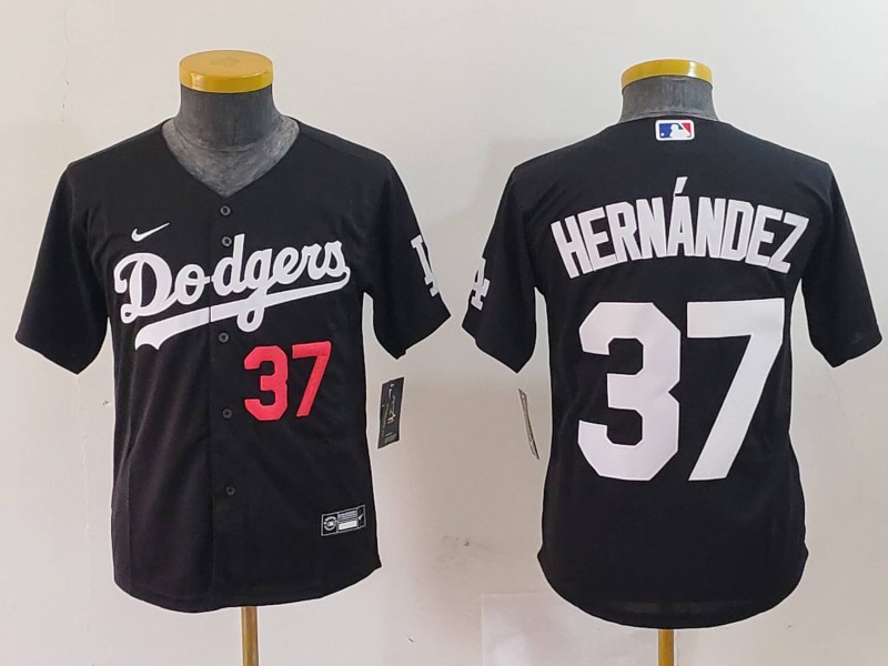 Youth Los Angeles Dodgers #37 Teoscar Hernández Black Stitched Baseball Jersey 2 Youth Los Angeles Dodgers #37 Teoscar Hernández Black Stitched Baseball Jersey 2