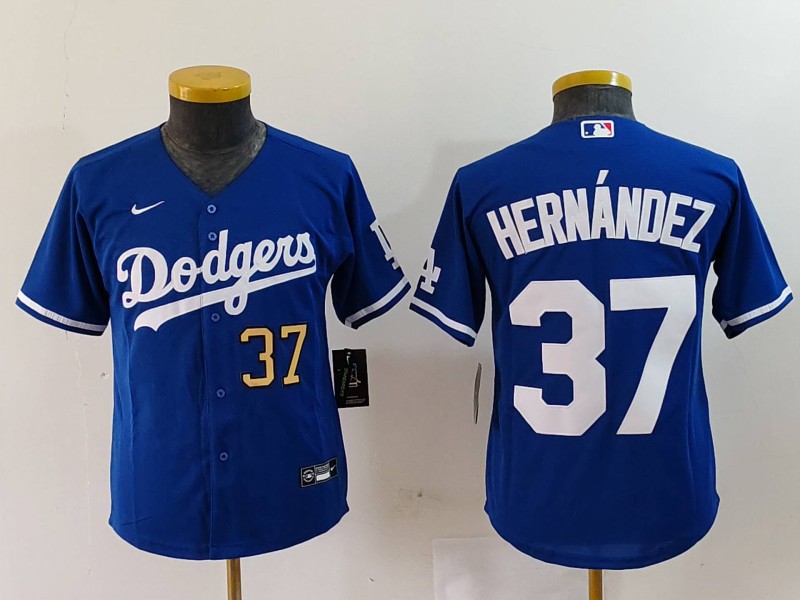 Youth Los Angeles Dodgers #37 Teoscar Hernández Blue Stitched Baseball Jersey 3 Youth Los Angeles Dodgers #37 Teoscar Hernández Blue Stitched Baseball Jersey 3